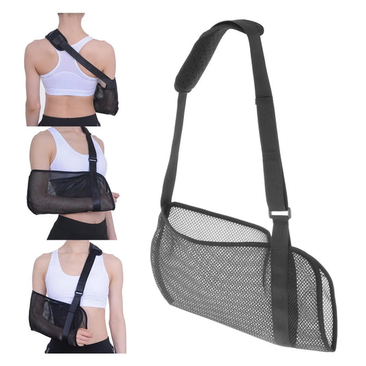 Breathable arm sling with adjustable support strap 